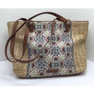 Sakroots Meadow Straw Boho Tote Bag for Women